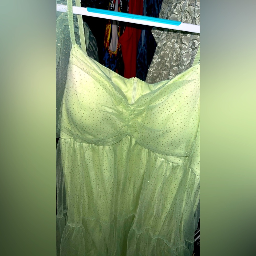 Sheer Green Spaghetti Strap Dress
